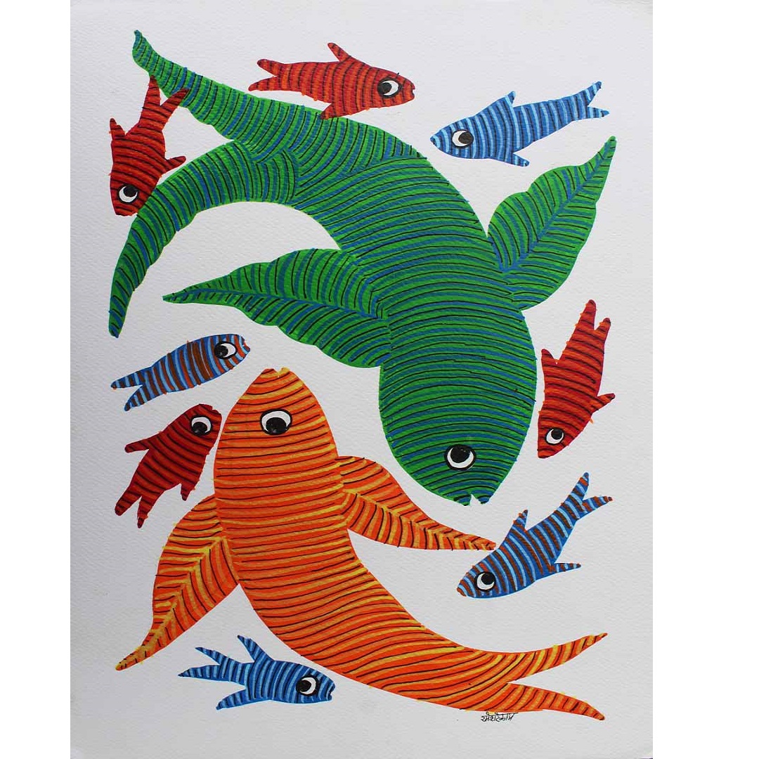 Indian gond painting fishes - The Gallery Store
