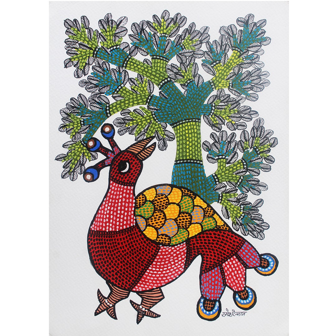 Indian gond painting peacock - The Gallery Store